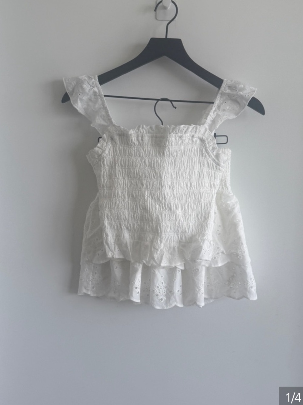 White Eyelet Ruffle White Skirt Set